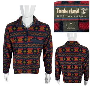 Timberland Mens Medium 90’s Fleece Sweater Aztec Made in USA Jumper Vintage Rare